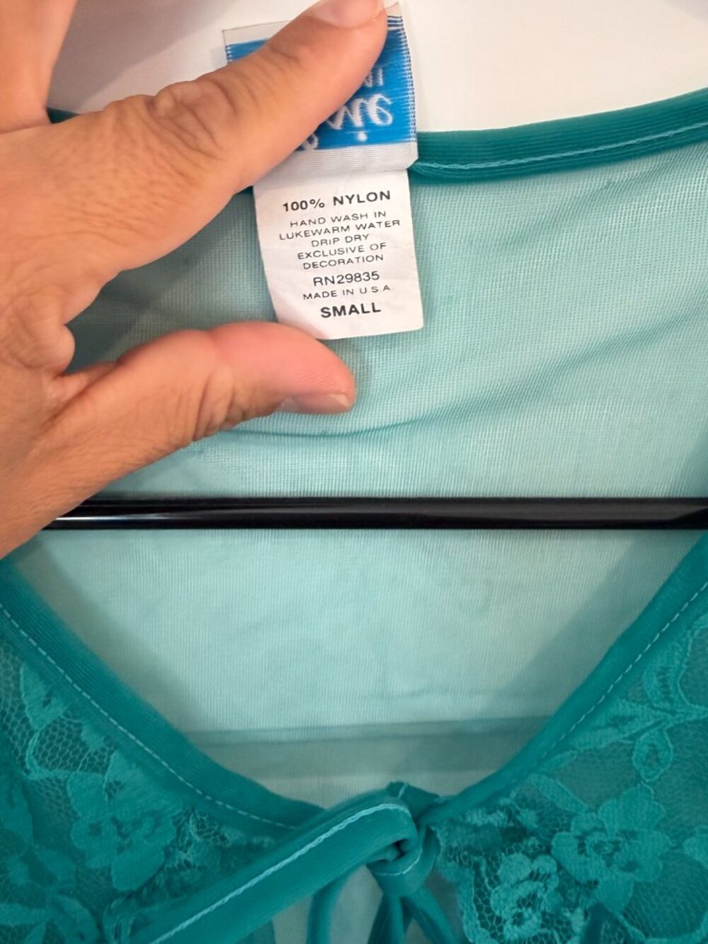 Vintage Elsie of Miami Aqua Sheer Lace Peignoir Robe Nylon Tie Front Small USA - Picture 4 of 6